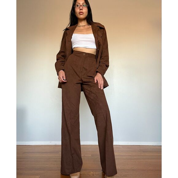 Vintage Womens 1970s Brown 2 pc Pantsuit Set - Picture 1 of 5